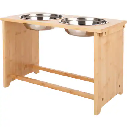 Front. PetMaker - Elevated Dog Bowls with 15-Inch Tall Bamboo Raised Stand - Natural Wood.