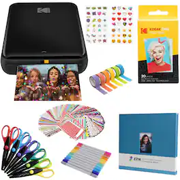 Kodak - Step Mobile Instant Photo Printer 2x3" & Scrapbook Bundle for iOS & Android - Black