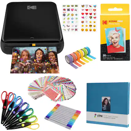 OOR EXO KODAK ZINK Photo Paper TRFED PAPE OTH SRFEC Ive RINT IN fulla COLOR TW ECO-F Y ISMODGE sticky-b backed paper PROOF O 20 SHEEIS WATER-RESISTANT WATER 50x76 mm 23 nch nNa smile ZINK ZERO INC TECHNOLOGY STANT zink a x 8 Fabric Covered .... i Scropbook Album