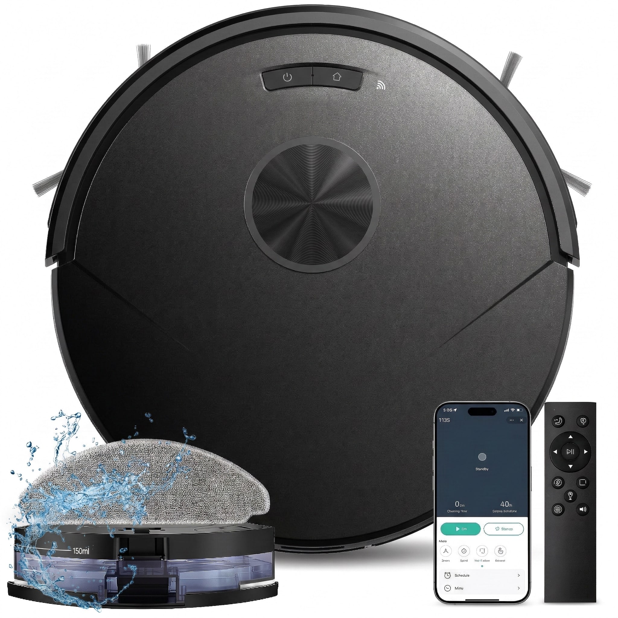 Teendow - 2-in-1 Robot Vacuum and Mop Combo with 8000Pa Suction, Ultra-Thin, 120-Min Runtime, Self-Charging, App & Remote Control - Black