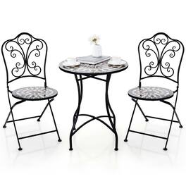 Costway - 3pcs Patio Bistro Set Mosaic Pattern Heavy-Duty Metal Dining Folding Outdoor - Black