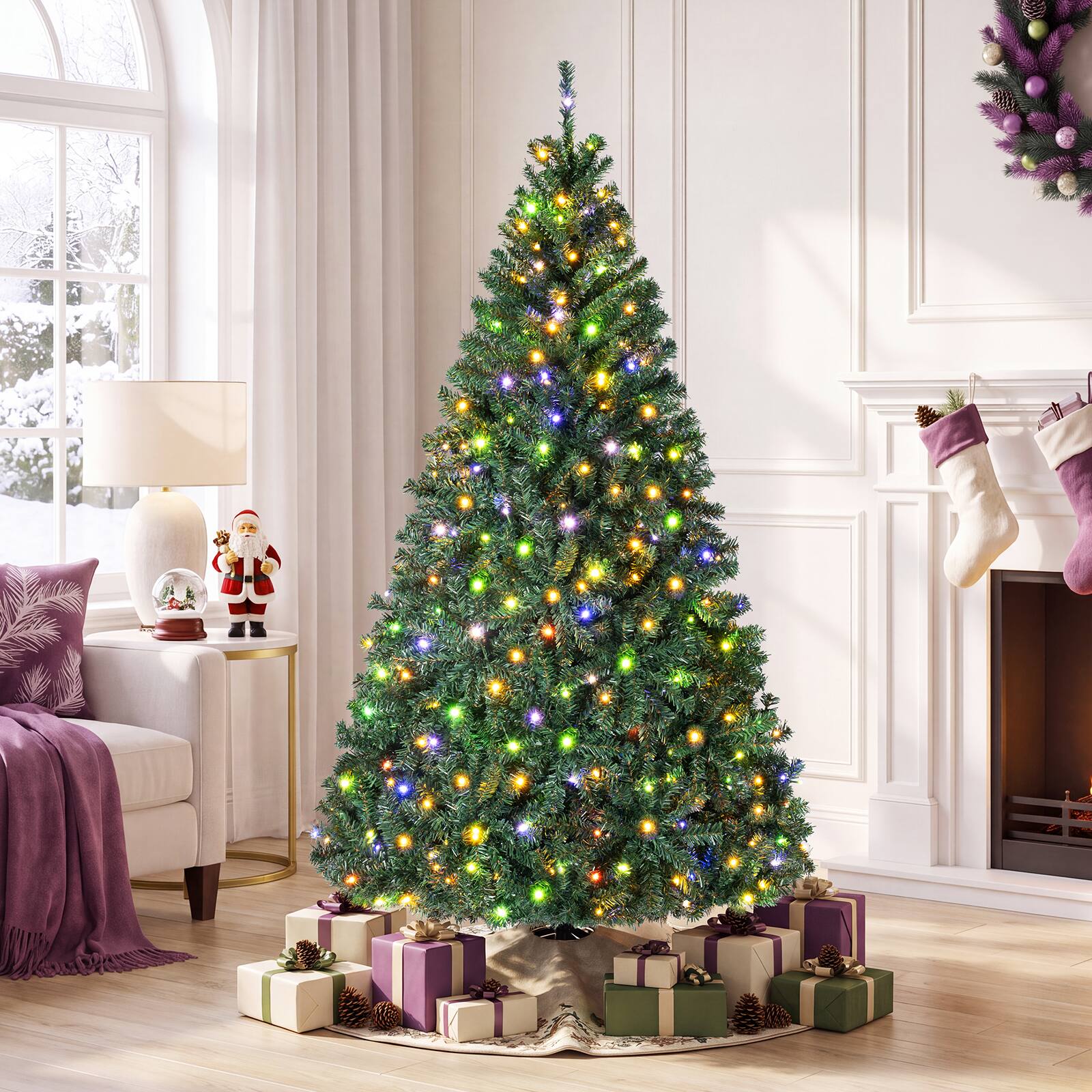 Gymax 6 FT Pre Lit Artificial Christmas Tree w/ 350 Color Changing LED ...