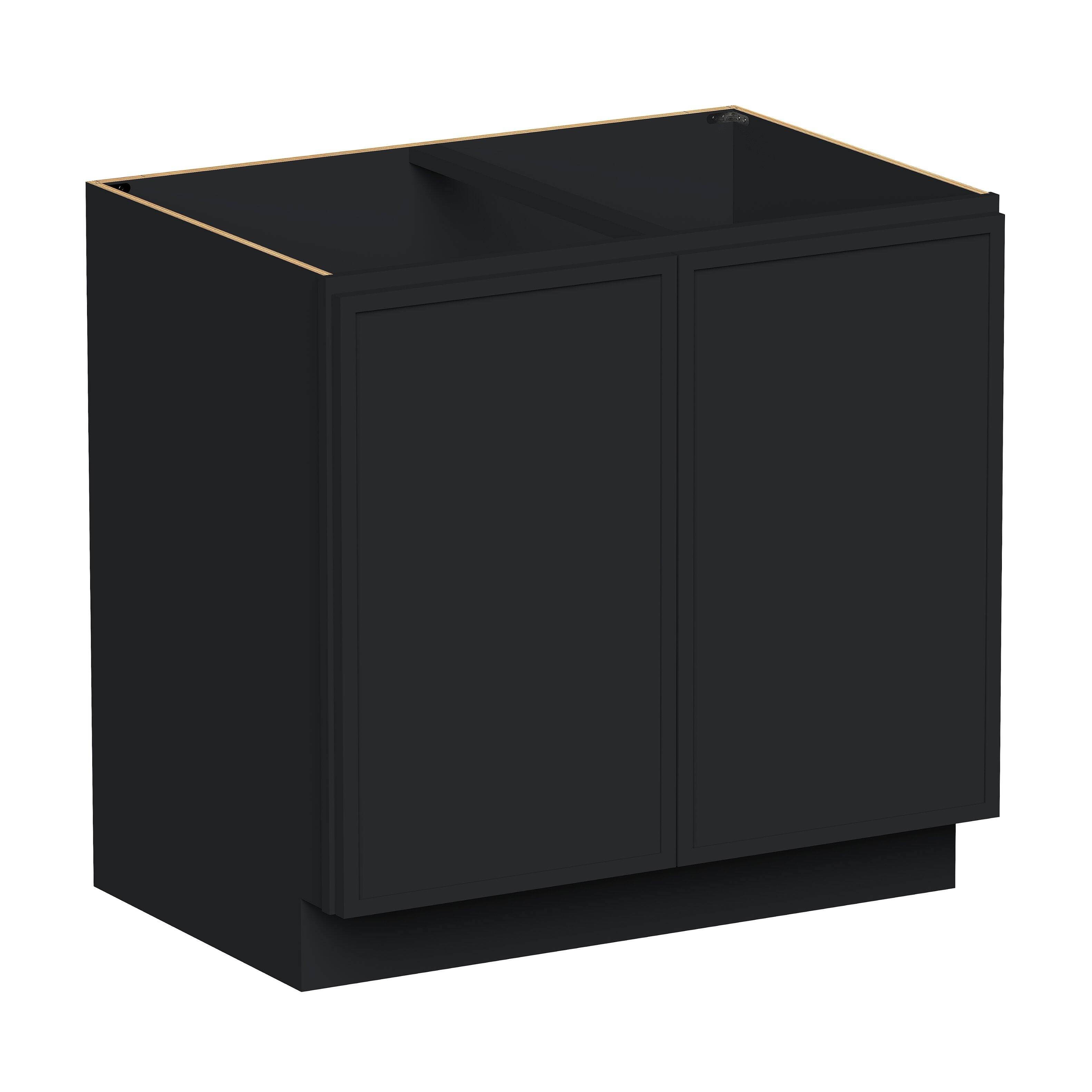 Front. Boyel Living - 36-in W x 34.5-in H x 24-in D Shaker RTA Kitchen Full Height Door Base Cabinet with Soft-Close - Black.