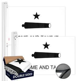 G128 - 2-Pack Come and Take It Flag 2ft by 3ft Double-Sided Heavy-Duty Polyester - White/Black