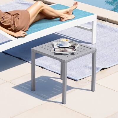 Alt View 2. Crestlive Products - Crestlive Products 2pc 16in Aluminum Patio Side Square Outdoor End Table - Gray.