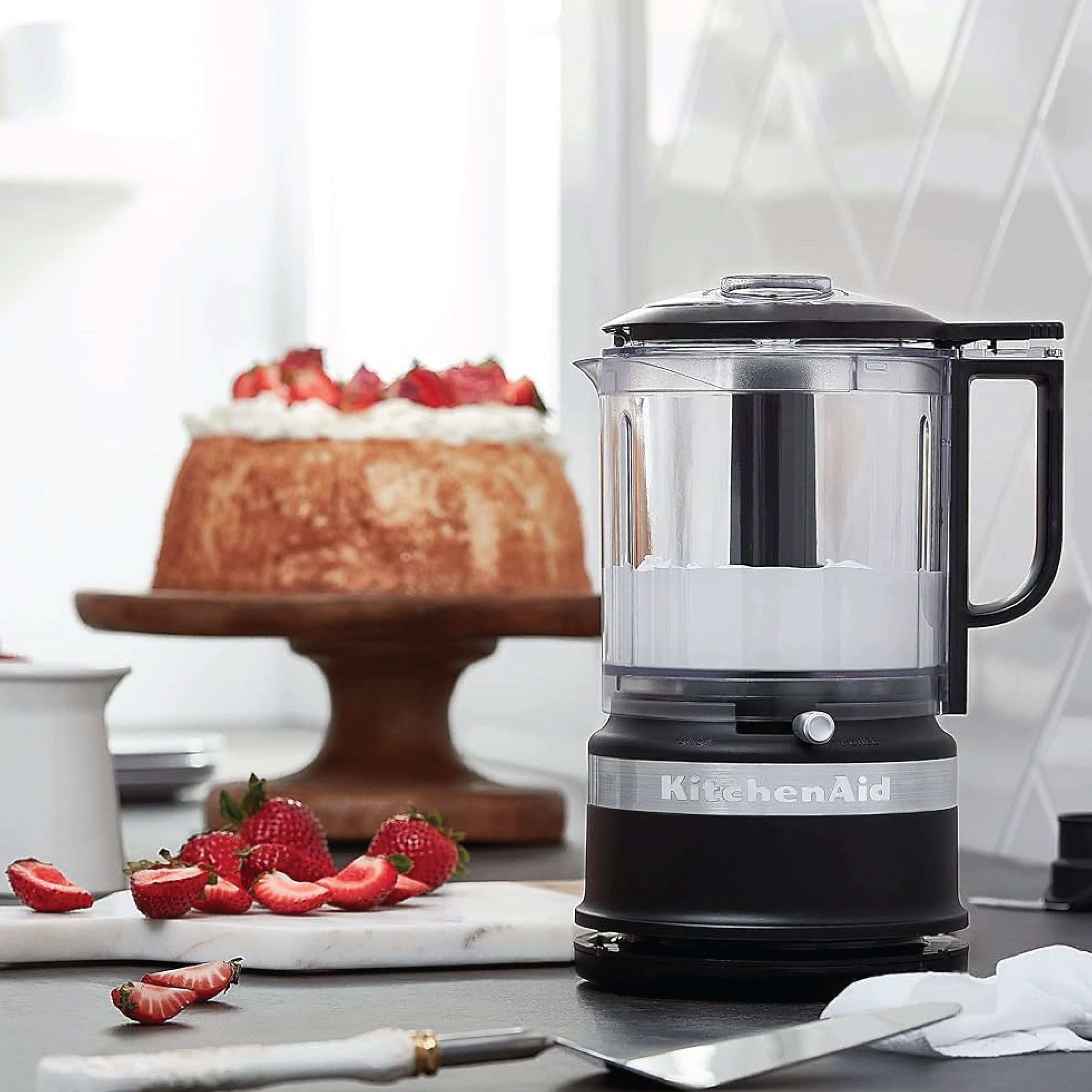 Left. KitchenAid - 5-Cup Food Chopper with Multi-Purpose Blade and Whisk Accessory, Matte Black - Black.