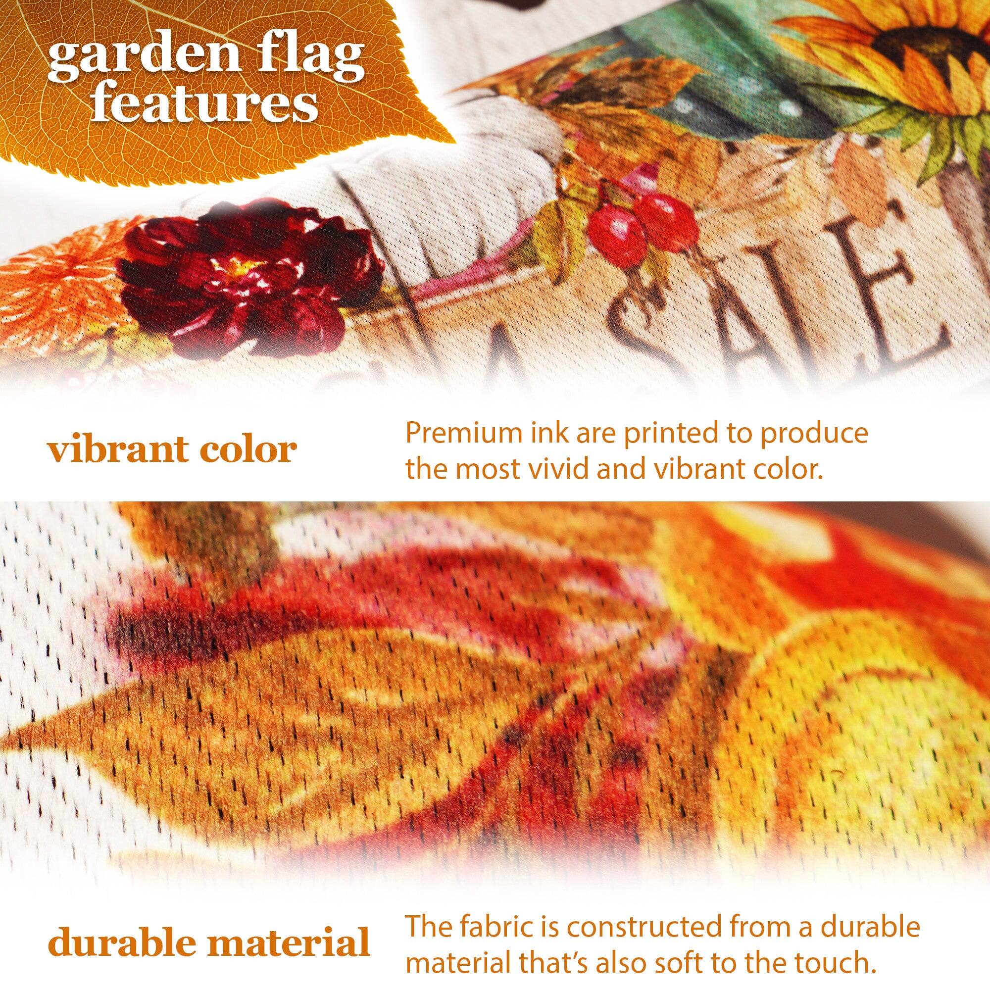 garden flag features vibrant color. Premium ink are printed to produce the most vivid and vibrant color. The fabric is constructed from a durable material that's also soft to the touch.