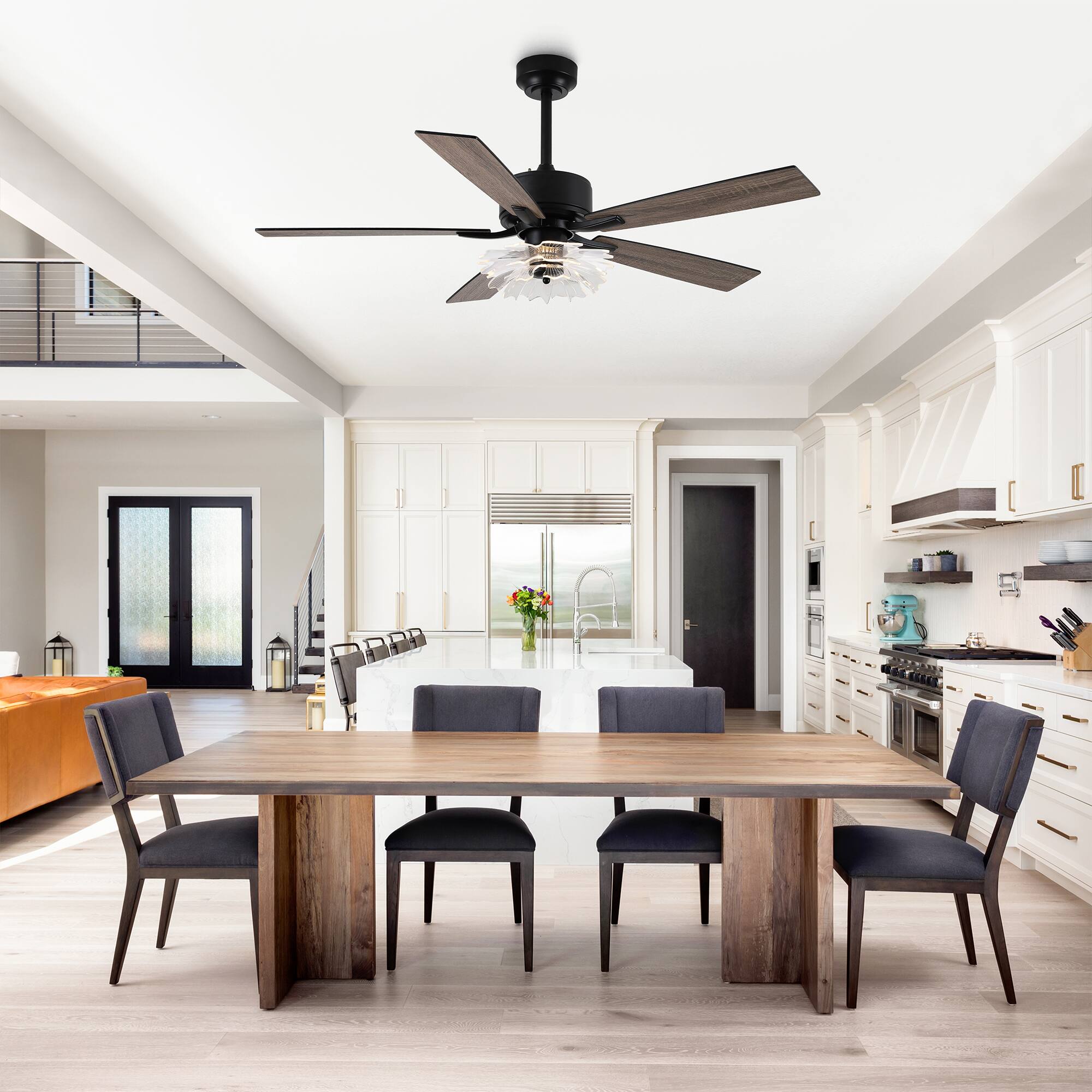 Back. Parrot Uncle - 52"Modern Black LED Ceiling Fan with Remote and Light Guide Plate Design - Black.