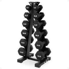 BalanceFrom Fitness - 106 Pound Neoprene Coated Dumbbell Set with Stand - Black