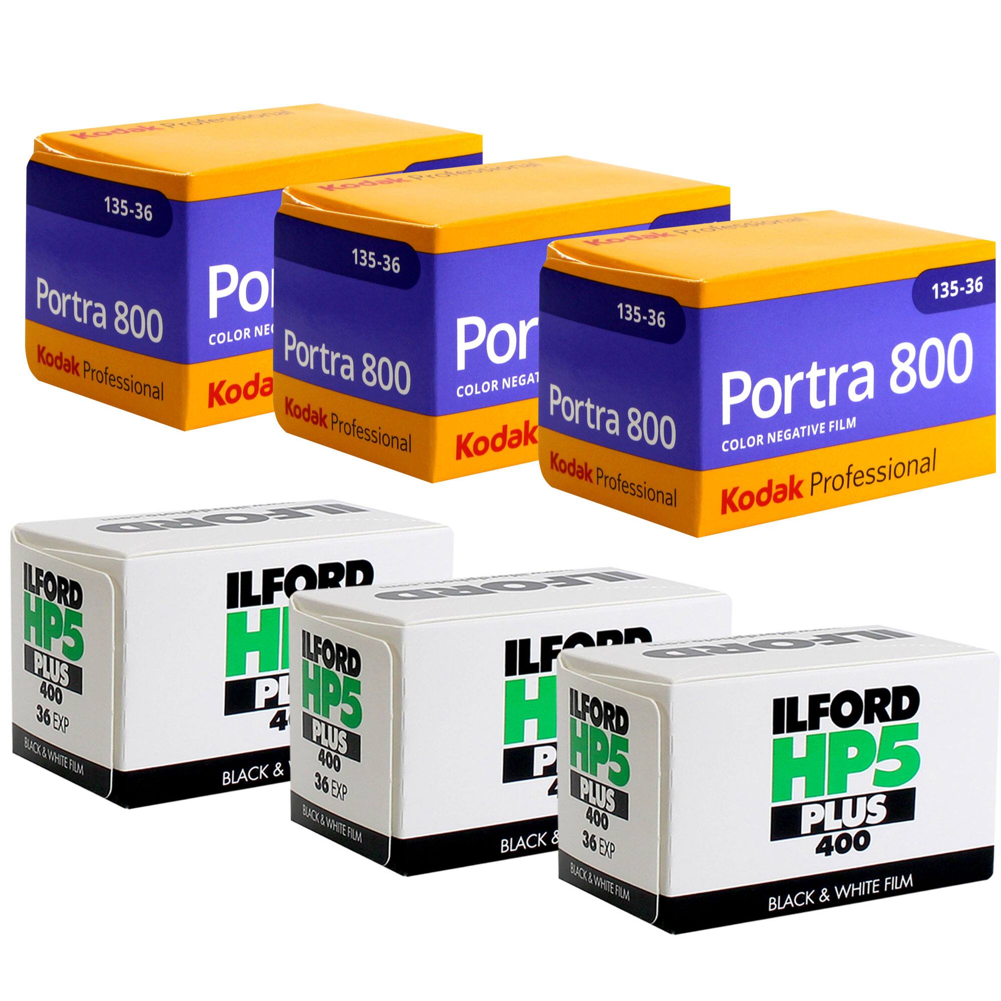 3x Kodak Portra 800 35mm Film 36exp + 3x Ilford HP5Plus 35mm Black & White Film