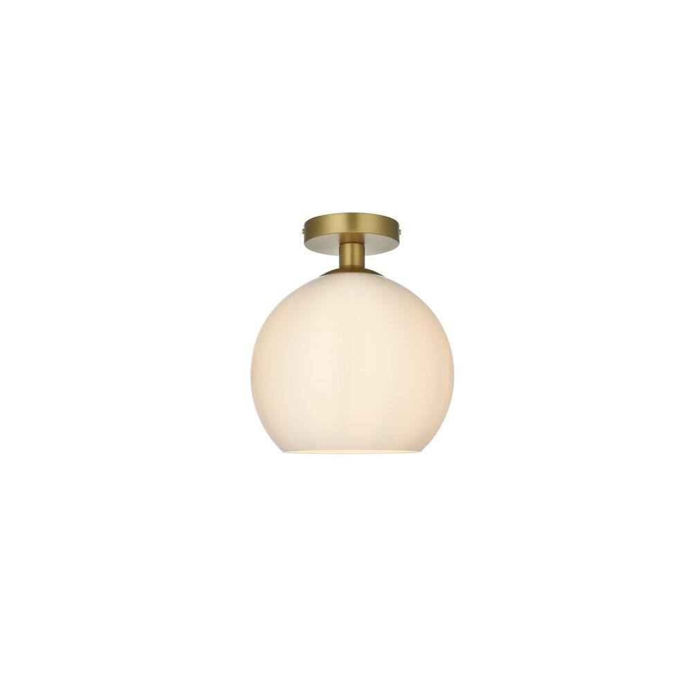 Back. Living District - Baxter 10 Inch Flush Mount Ceiling Light Frosted White Shade in Satin Gold - Satin Gold And Frosted White.