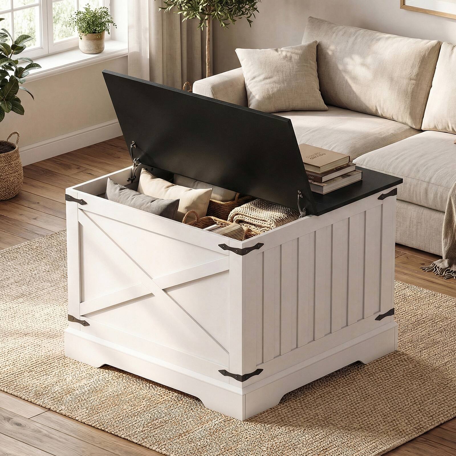 Alt View 4. Gymax - Gymax 31.5'' Farmhouse Lift Top Coffee Table w/Hidden Storage Compartment for Home Black - Black.