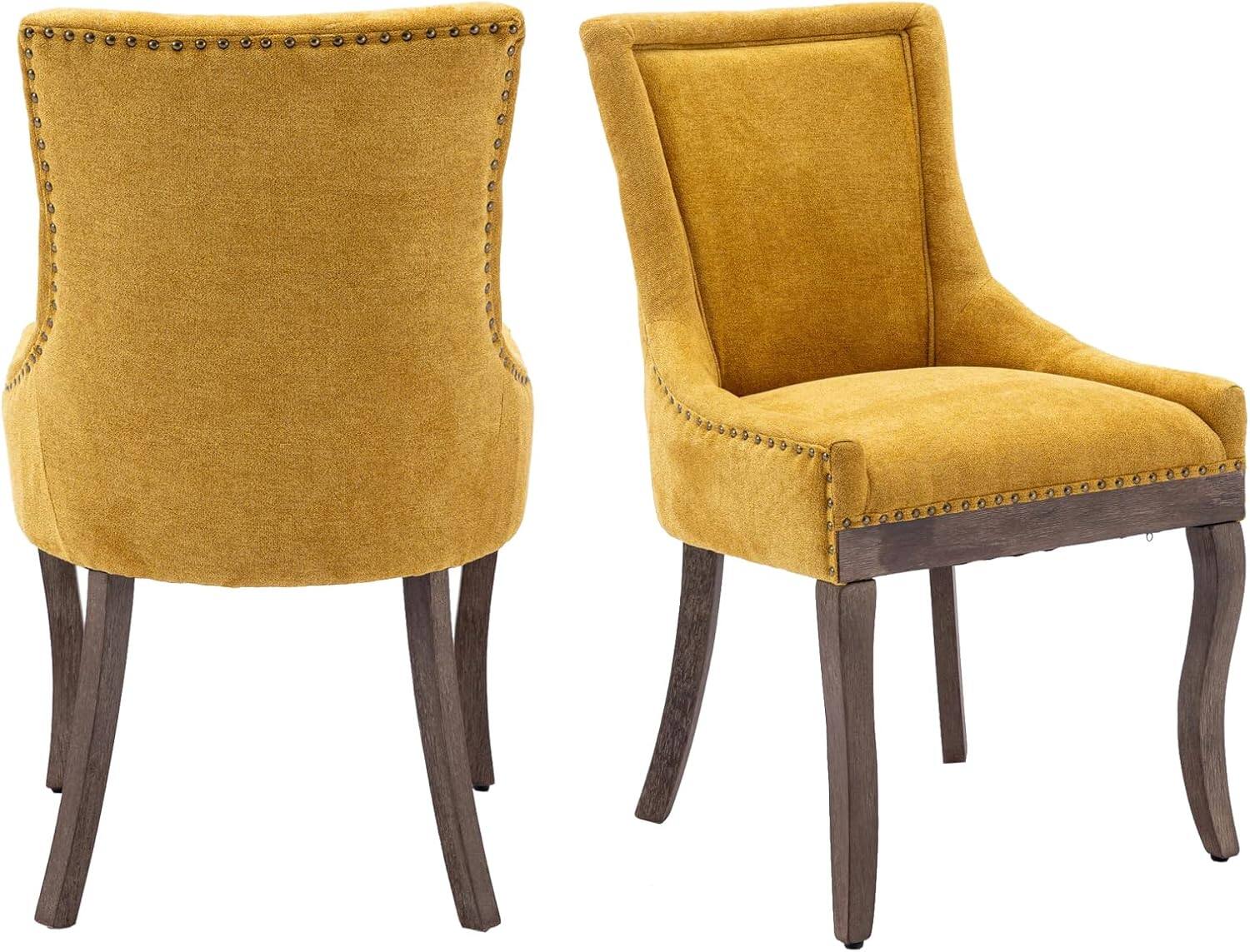 Alt View 1. Trinkets Crazed -  Upholstered Side Chairs Set of 2, Solid Wood Kitchen Dining Room Chairs with Nailheads Legs - gold.