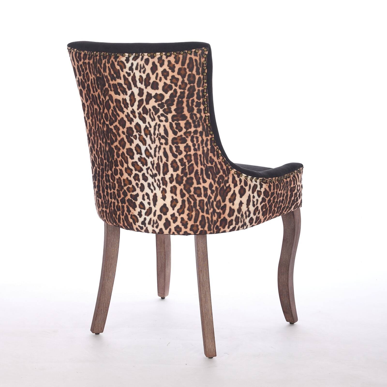 Alt View 2. GOODSILO - Ultra Side Dining Chair - Set of 2, Solid Wood Legs, Bronze Nail Head - Leopard.