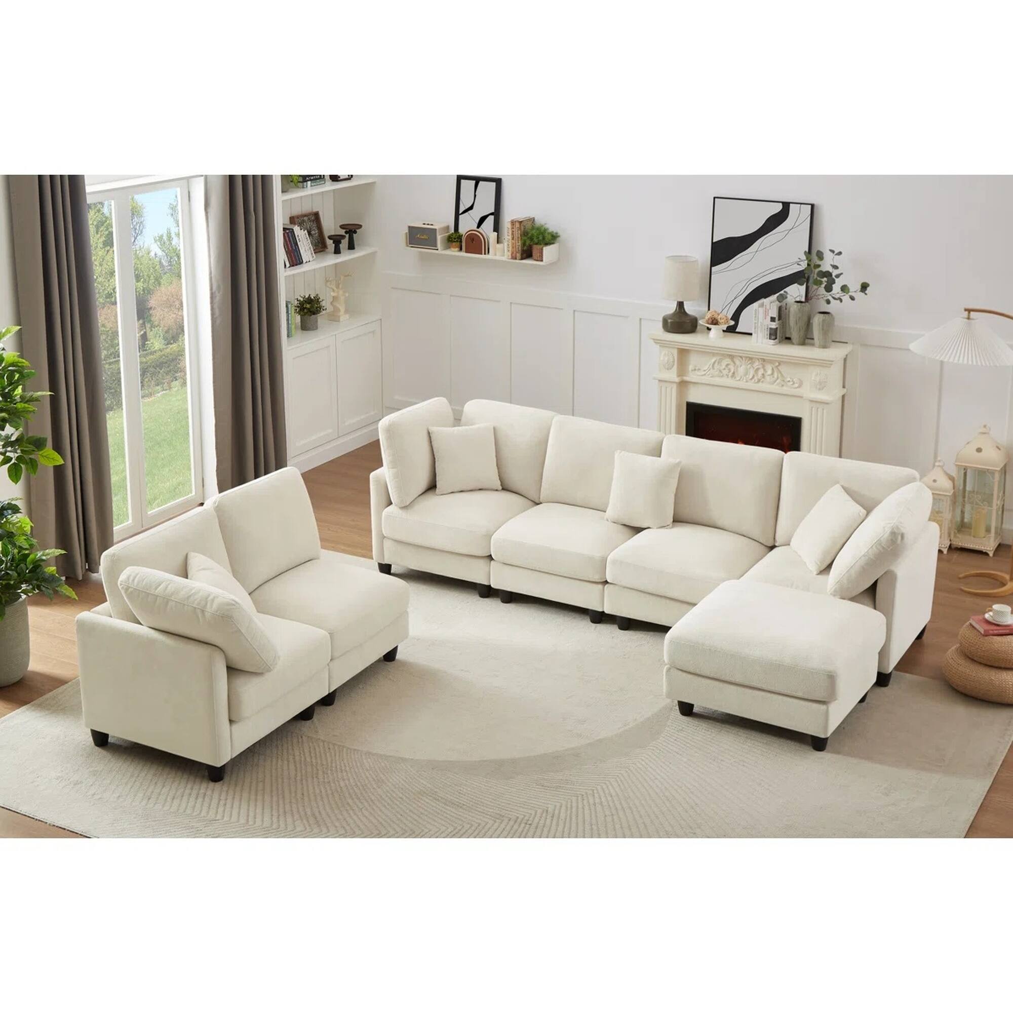 Alt View 2. Yardgrace - Modular Sectional Sofa, Convertible Sofa Couch Modular Sofa With Ottoman - Beige.