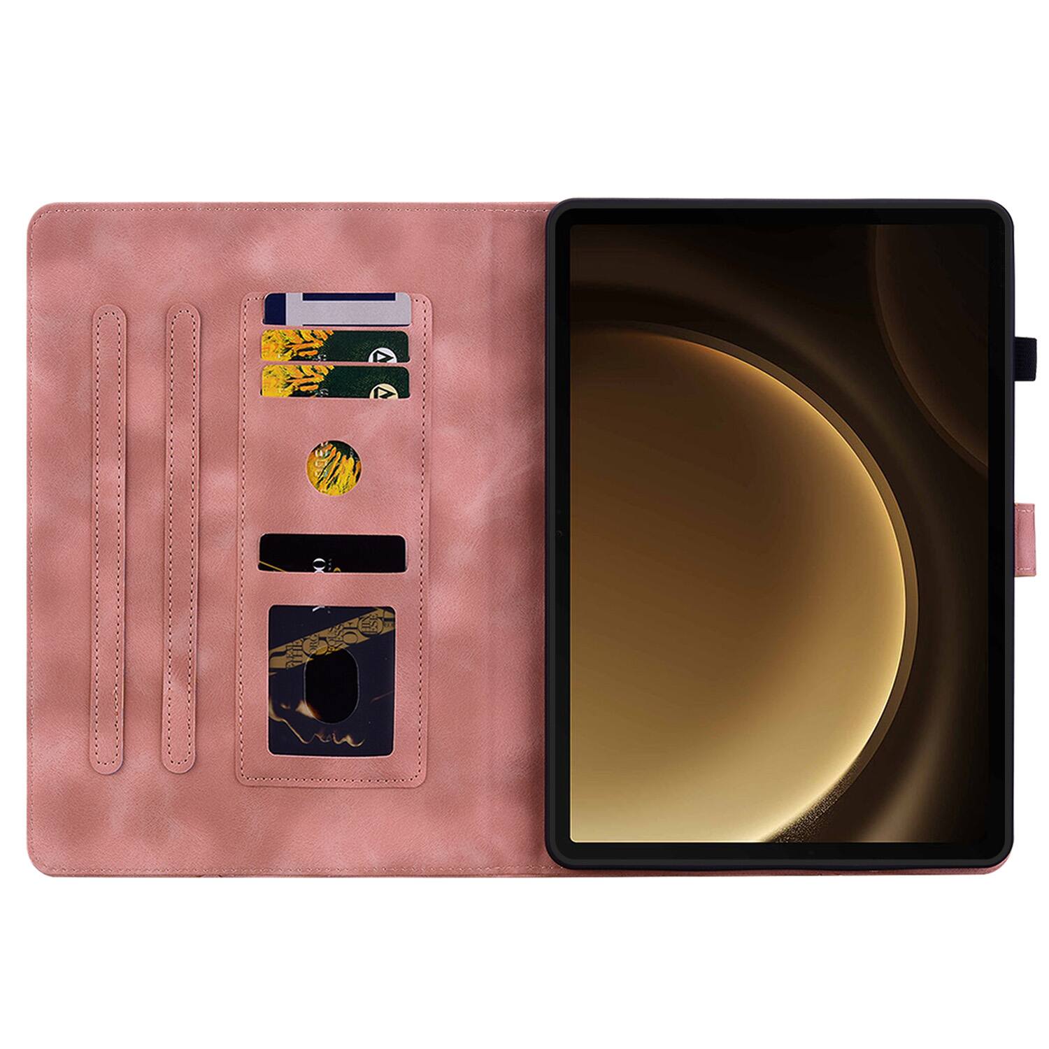 Back. Dteck - Case for Samsung Galaxy Tab S9 FE+ 12.4" 2023 (SM-X610/X616),Embossed Pattern PU Leather Flip Card Holder Stand Cover - Pink.
