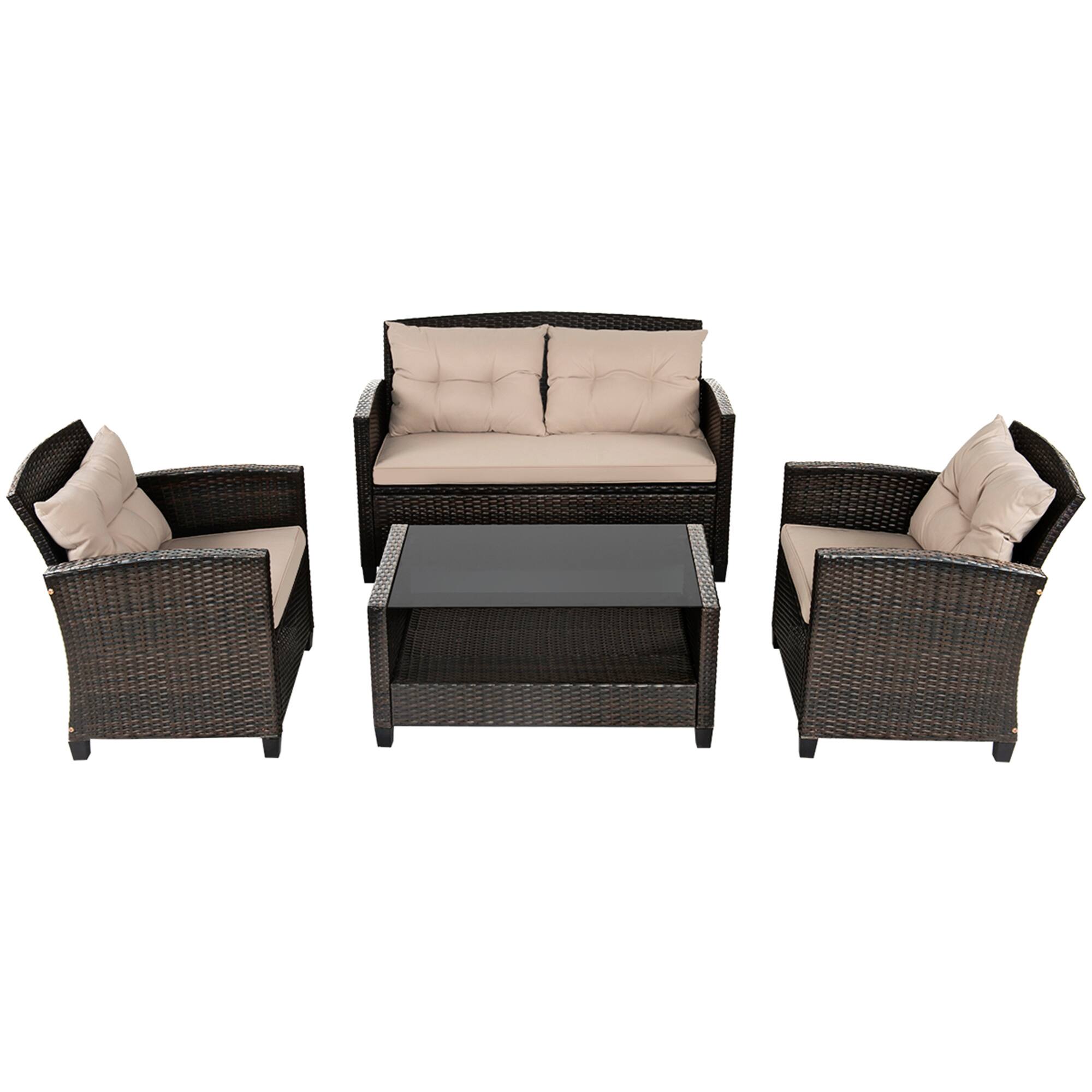 Alt View 5. Gymax - Gymax 4pcs Patio Rattan Conversation Set Cushioned Outdoor Furniture Set - Brown.