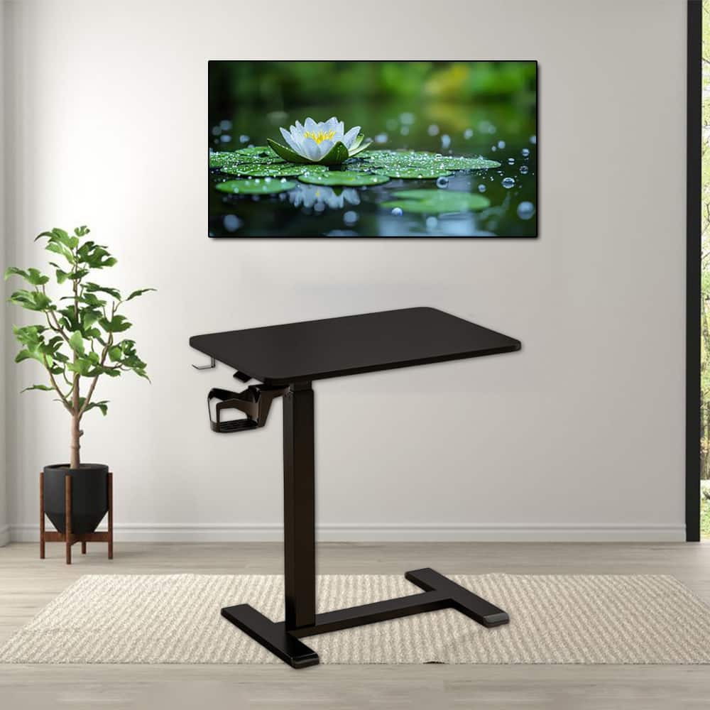 Hivvago - Height Adjustable Rolling Overbed Table with Cup Holder for Bedside Use - Black