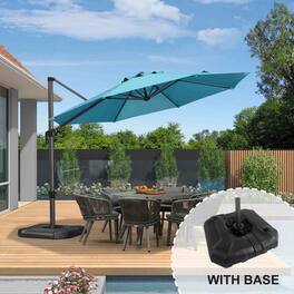 PURPLE LEAF - 11 ft. Octagon Aluminum Outdoor Patio Cantilever Umbrella Offset 360° Rotation Umbrella with Base - Turquoise Blue