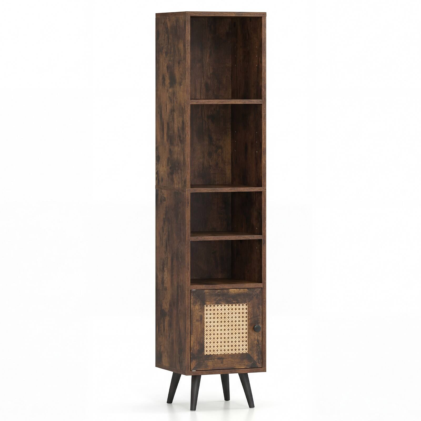 Alt View 8. Gymax - Gymax 6-Tier Tall Narrow Bookcase 54 Inches Slim Storage Cabinet w/ Adjustable Shelf - Brown.