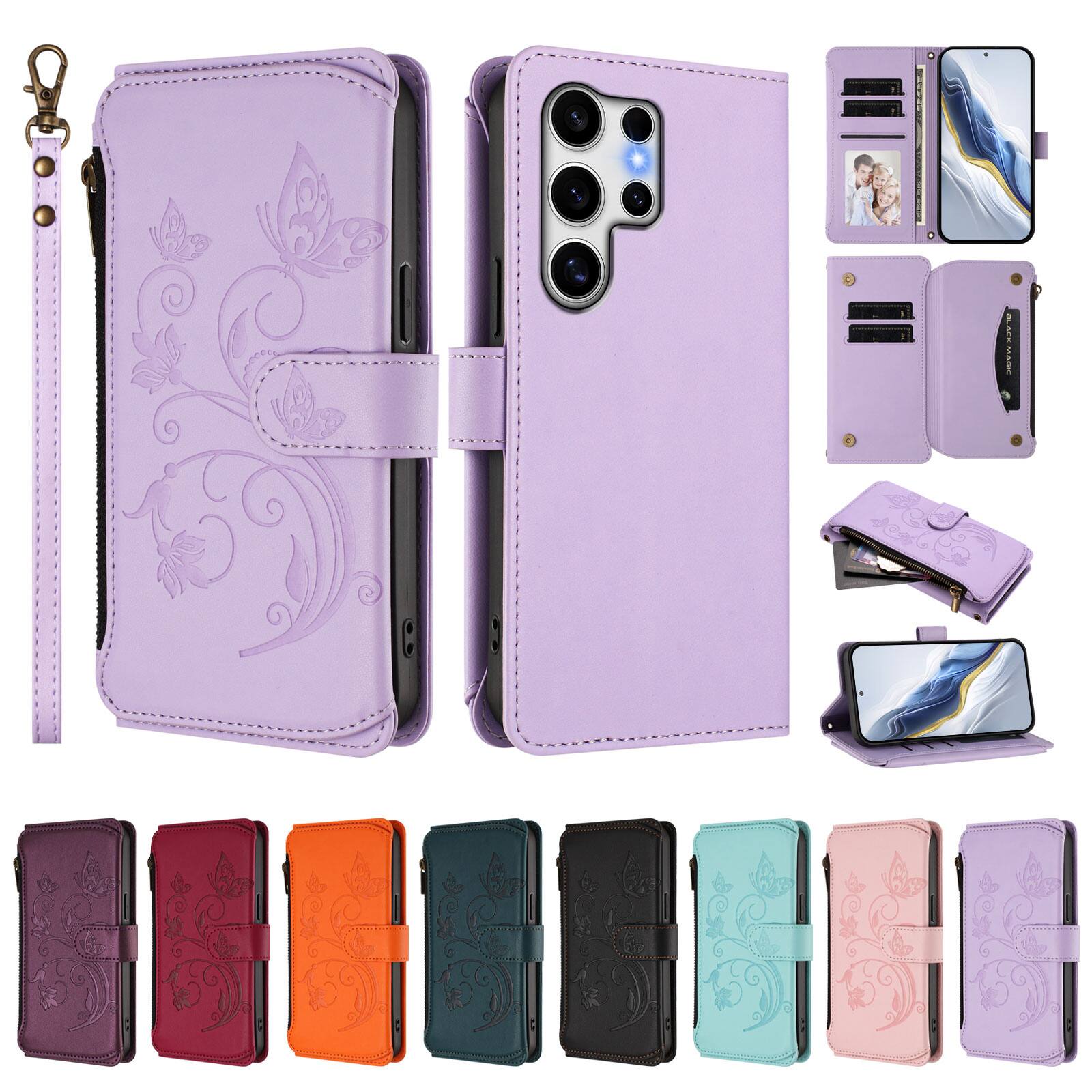 Dteck - Crossbody Wallet Case for Samsung Galaxy S25 Ultra,Embossed Butterfly Flower Folio Cover with Zipper Pocket+Strap - Purple price history on PriceWatchPro
