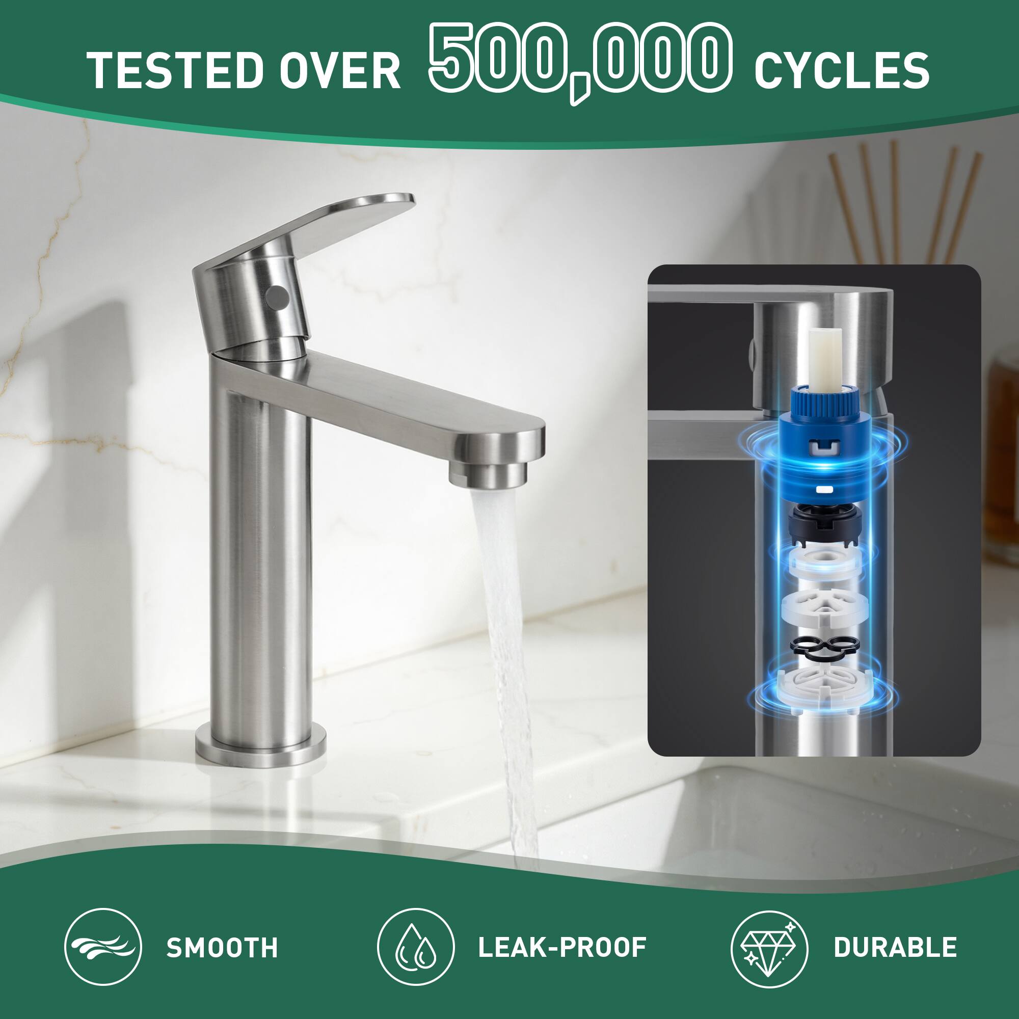 TESTED OVER 500,000 CYCLES

SMOOTH  
LEAK-PROOF  
DURABLE
