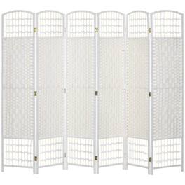 PULUZ - 6 Panel Folding Room Divider Portable Privacy Screen Wave Fiber Room Partition for Home Office - White