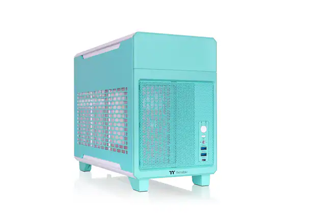 Front. Thermaltake - TR100 SFF mITX Mini Tower PC Case with PCIe 4.0 Riser Cable Included - Mint Strawberry.