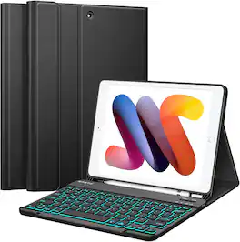 Fintie - Backlit Keyboard Case for iPad 9th/8th/7th Gen 10.2 Inch, Detachable Magnetic Bluetooth Keyboard, 7‑Color Backlight - Black