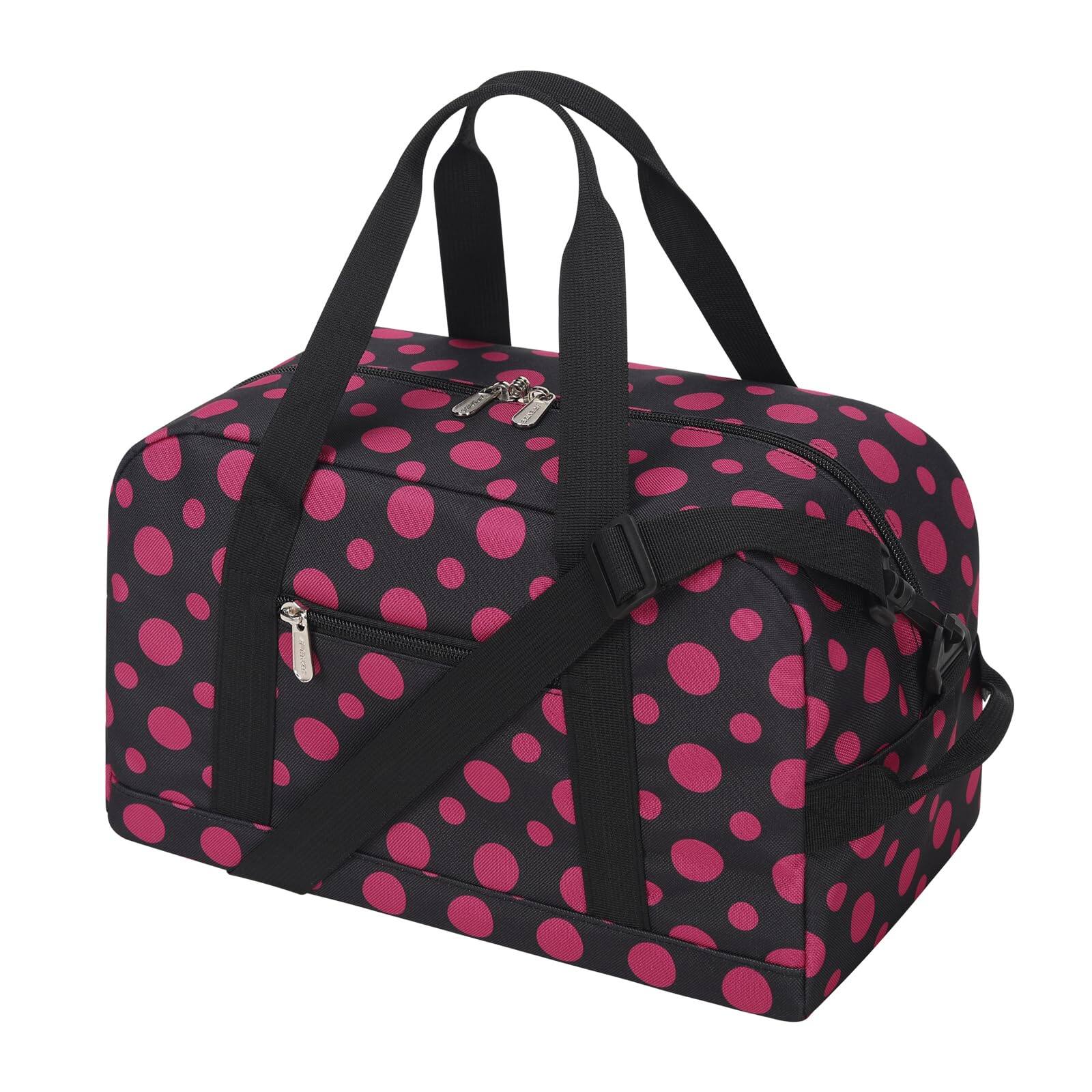 Front. Stylel Star - Small Gym Bag 14 Inch Lightweight Carry On Duffel For Travel Sport DESIGNED BAG - Polka Dot Pink.