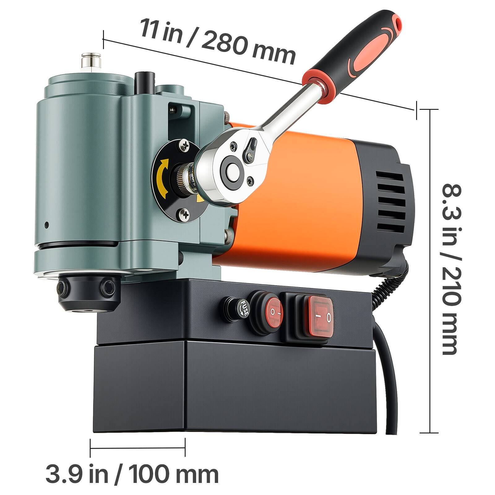 11 in / 280 mm  
3.9 in / 100 mm  
8.3 in / 210 mm