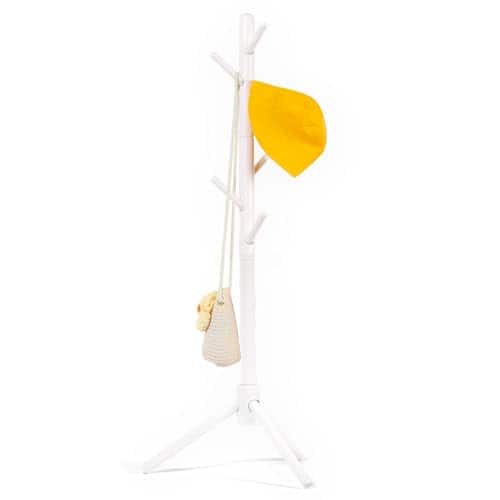Hirose Alice - Beech Wood Coat Rack - Adjustable Height Stand With 9 Hooks Freestanding Children's Clothing Organizer For - White