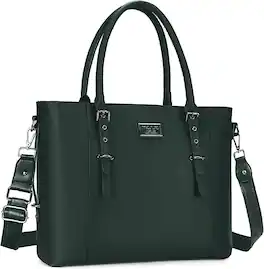 mosiso - Waterproof PU Leather Laptop Bag for Women 17.3 Inch, Vintage Briefcase Shoulder Tote Computer Bag for Work & Office - Midnight Green