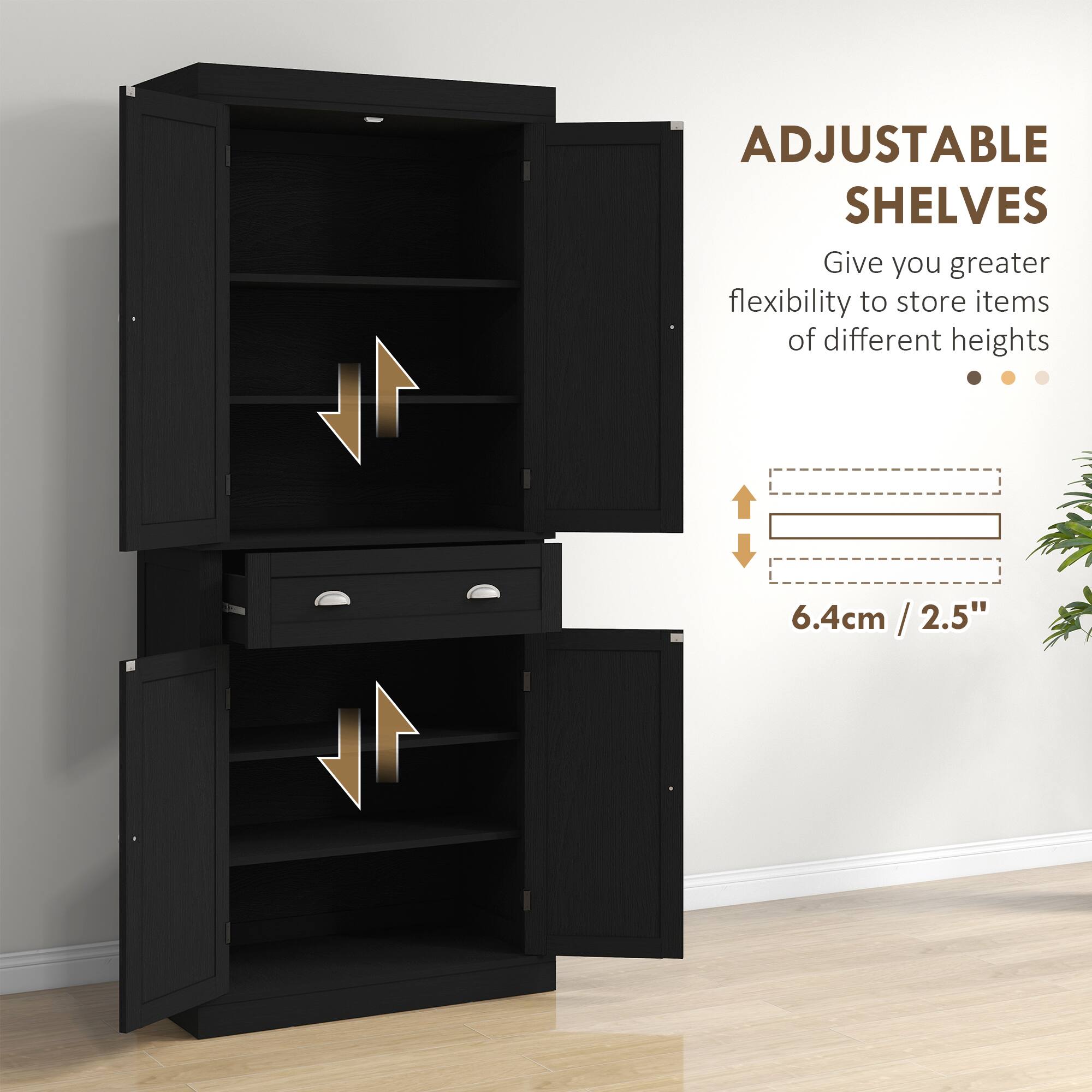 1 ADJUSTABLE SHELVES Give you greater flexibility to store items of different heights 1 6.4cm / 2.5"