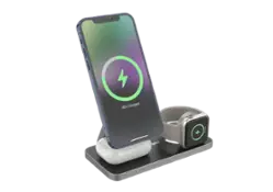 Energizer - 3-in-1 15W Magnetic MagSafe/Qi2 Compatible Fast 15W Charger, Charging Station/Stand for iPhone + AirPods + Apple Watch - Black - Front_Zoom