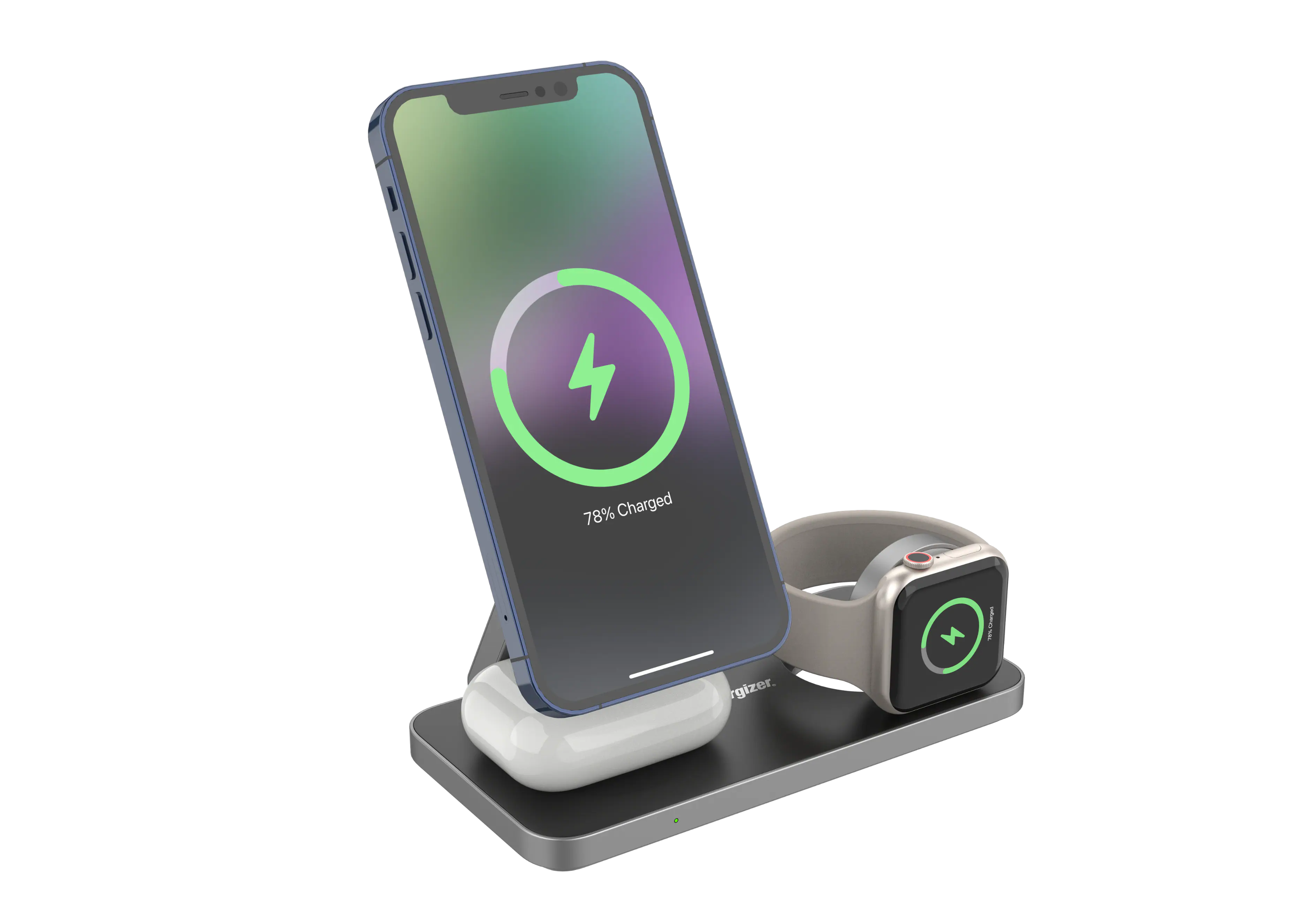 Energizer - 3-in-1 15W Magnetic MagSafe/Qi2 Compatible Fast 15W Charger, Charging Station/Stand for iPhone + AirPods + Apple Watch - Black