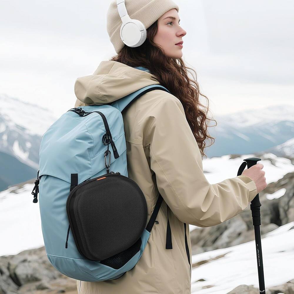 Angle. ACJPR - Hard Shell Headphone Case, Portable Travel Carrying Pouch with Zipper, Universal Over-Ear Headphone Organizer.