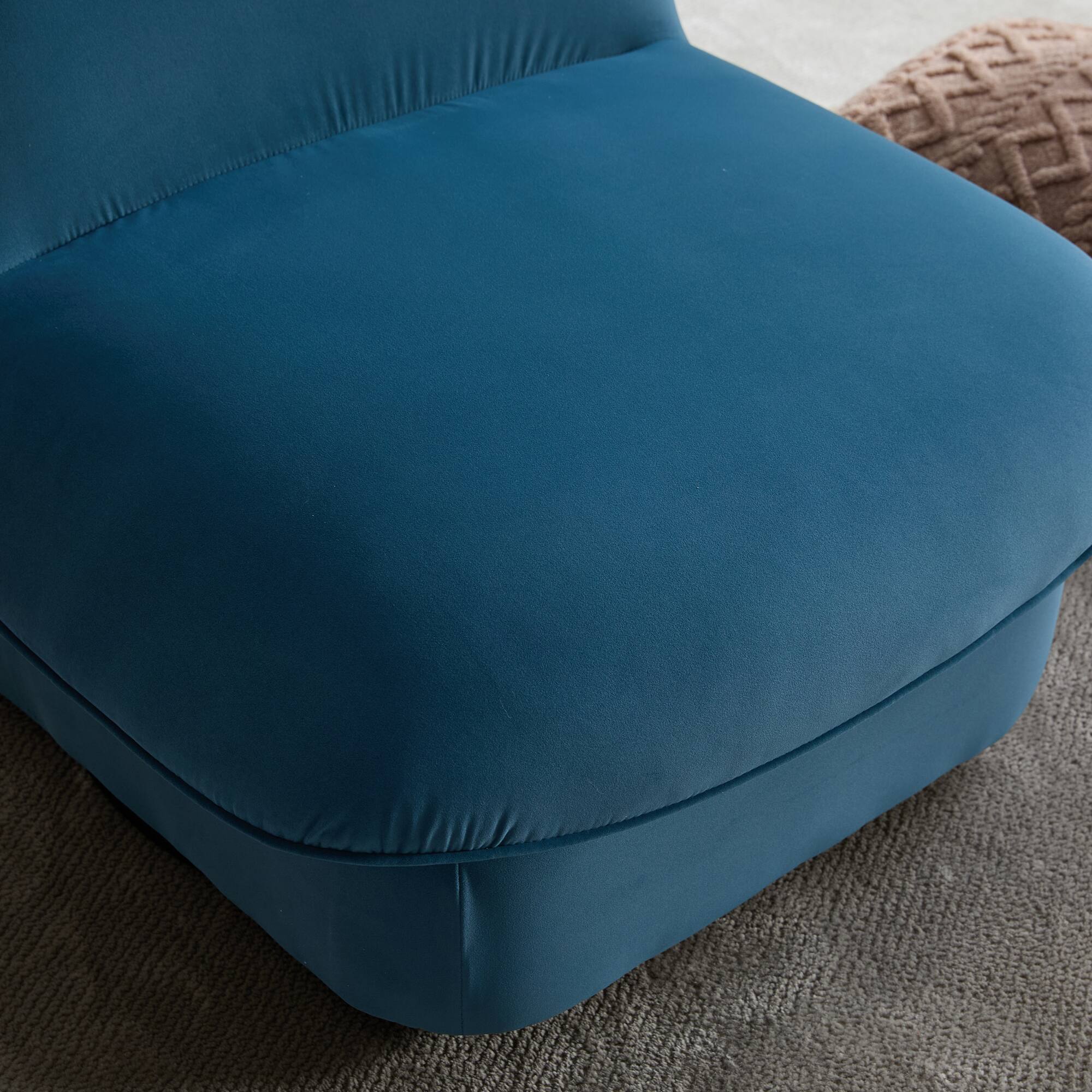 Alt View 2. GOODSILO - Pumpkin-Shaped Velvet Swivel Accent Chair with 360-Degree Rotation for Living Room, Bedroom, or Office - Smoke Blue.