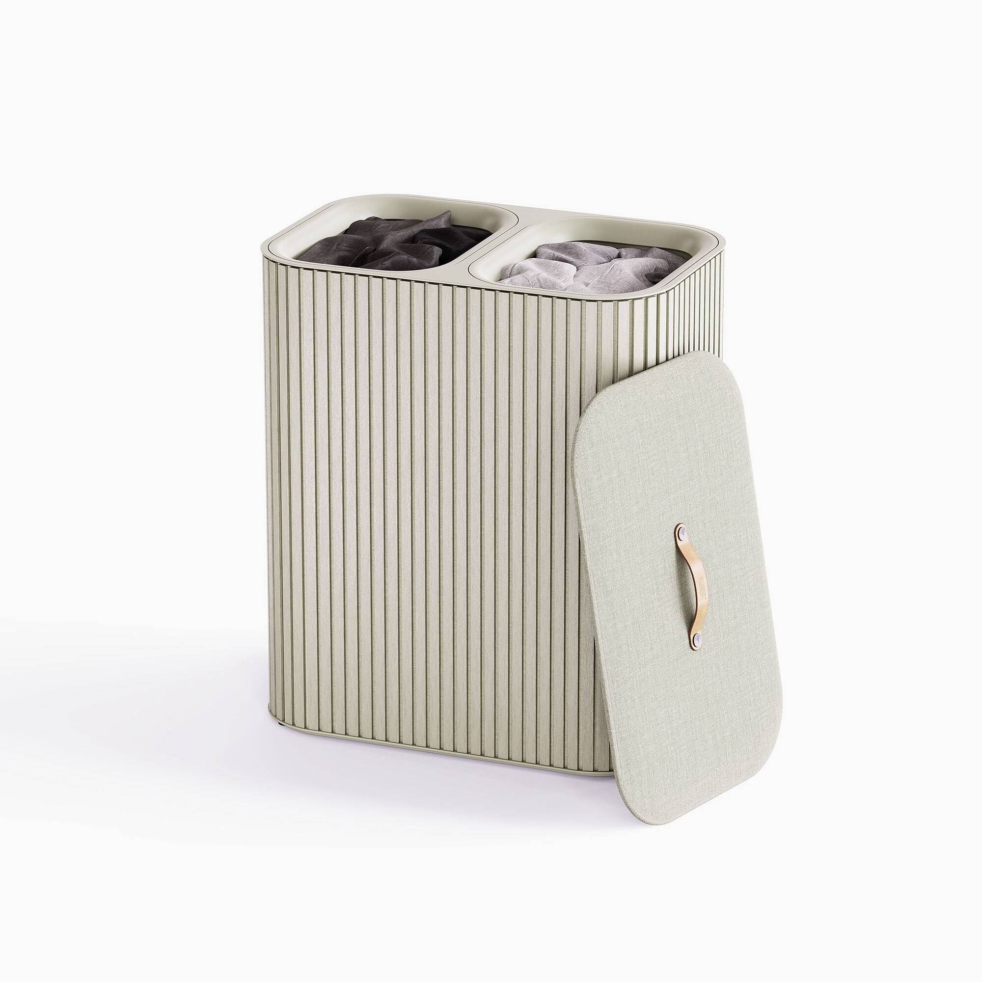 Front. Joseph Joseph - Tota Luxe 90-liter Bamboo Laundry Separation Hamper - Ecru.