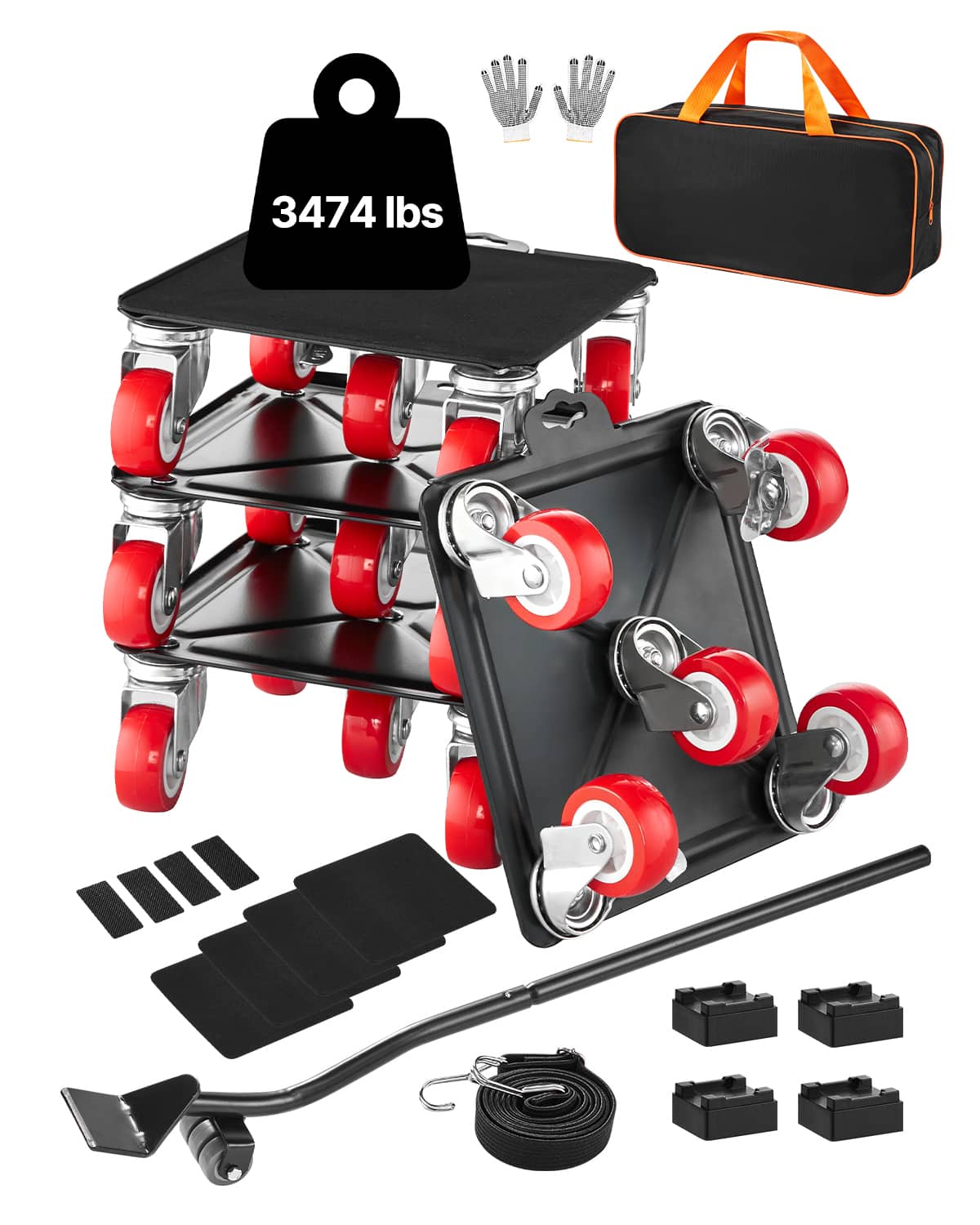 VEVOR - Furniture Dolly, Maximum Load 3474 lbs, Heavy Duty Furniture Movers with 5 360° Rotation Wheels - Black