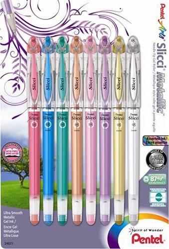 Front Standard. Pentel - Slicci Assorted Ink Metallic Gel Pens (8-Pack).