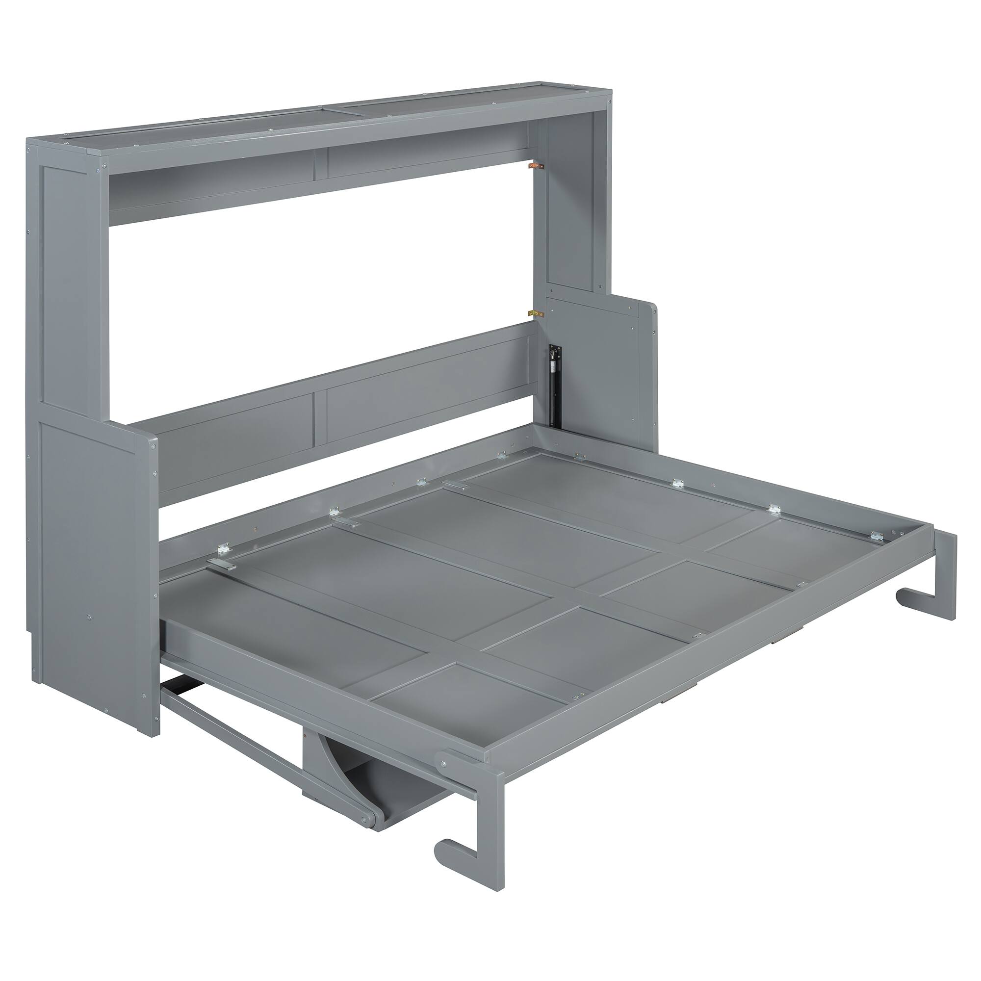 Alt View 6. Tiramisubest - Queen Size Gray Wood Murphy Bed with Hydraulic Lift & Desk, Space-Saving - Gray.