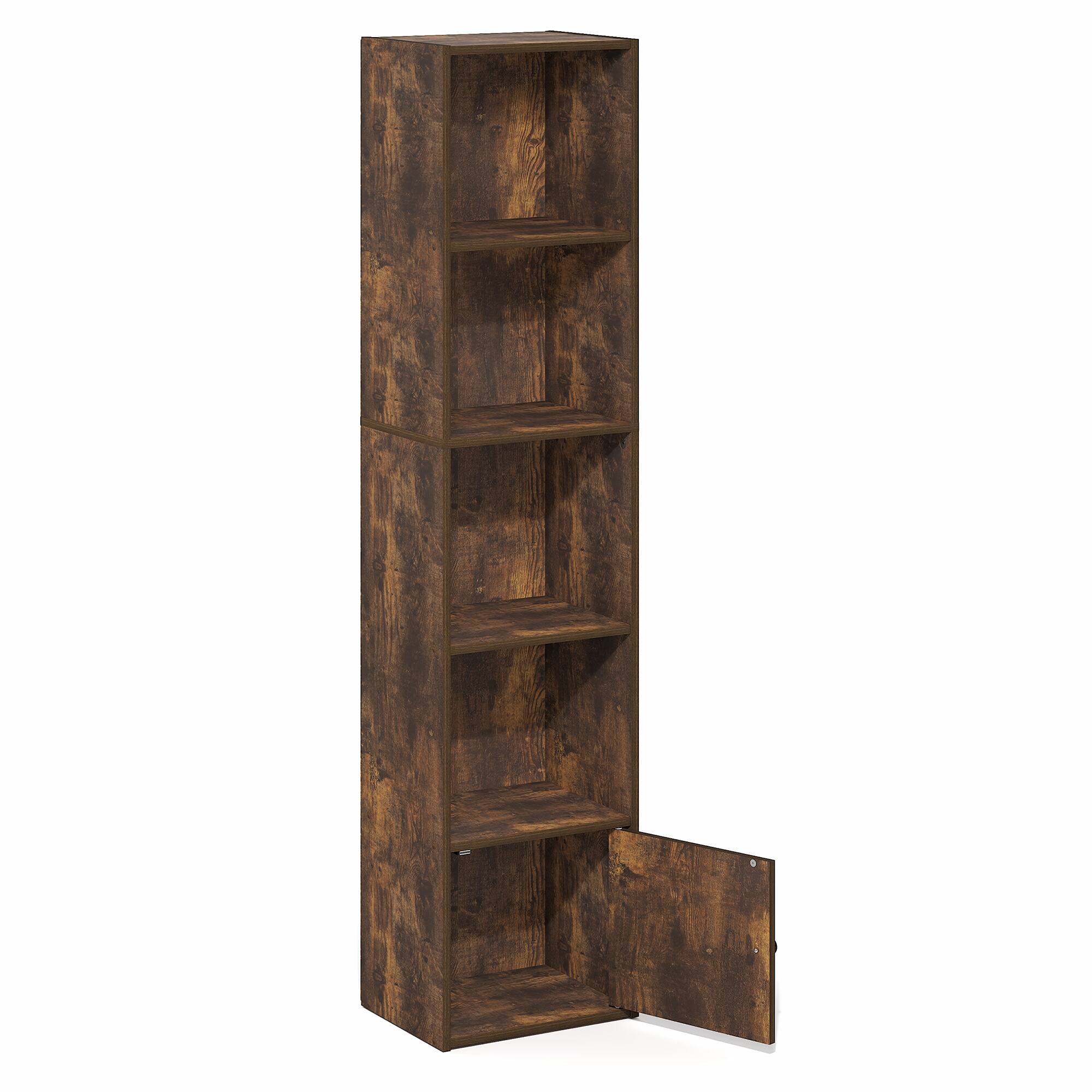 Alt View 7. Furinno - LUDER Book Shelf, 5-Tier Bookshelf with Open Shelf, Standing Bookcase with 1 Door Cabinet, 9.3 x 12 x 52 - Amber Pine.