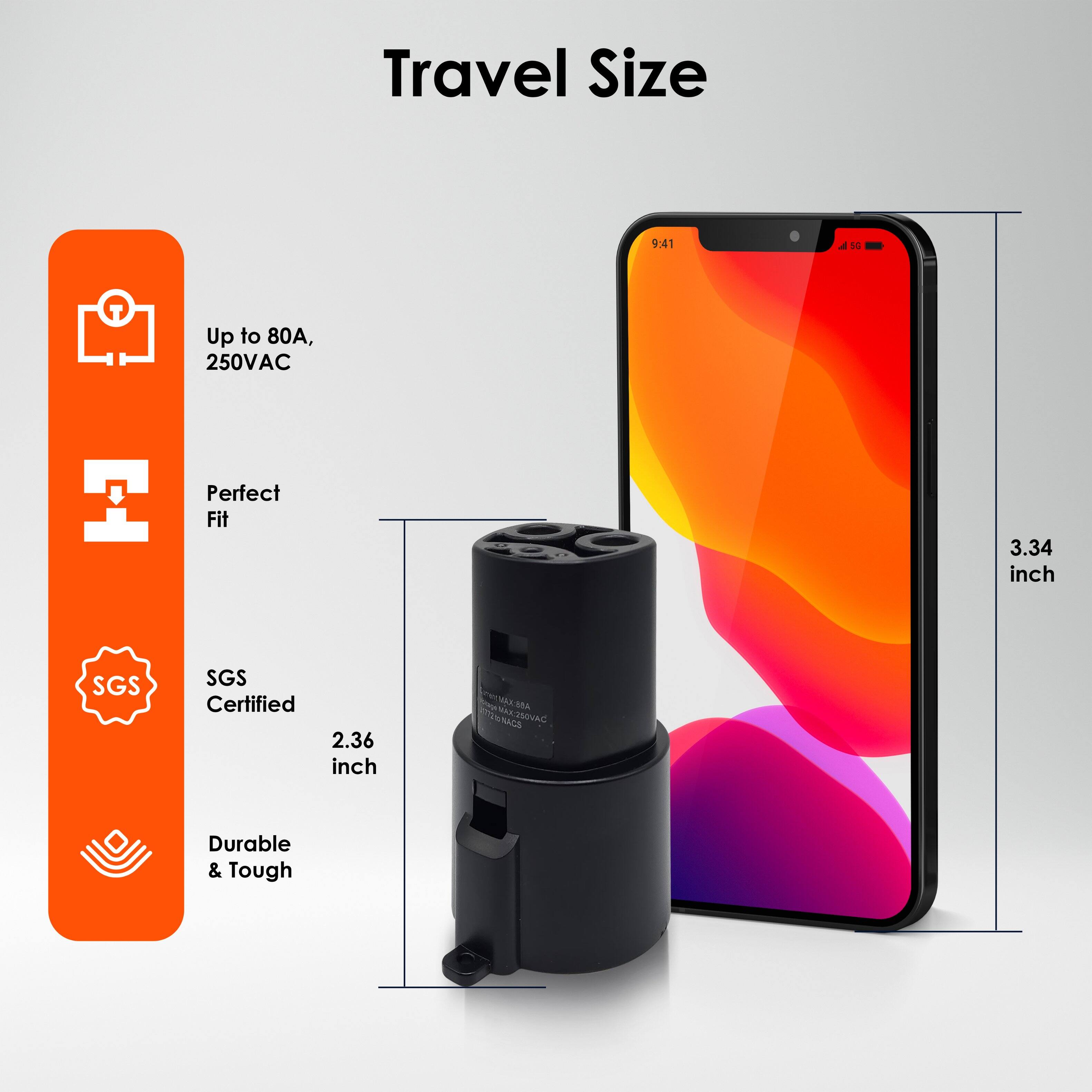 Travel Size

- Up to 80A, 250VAC
- Perfect Fit
- SGS Certified
- Durable & Tough

Dimensions:
- 3.34 inch
- 2.36 inch