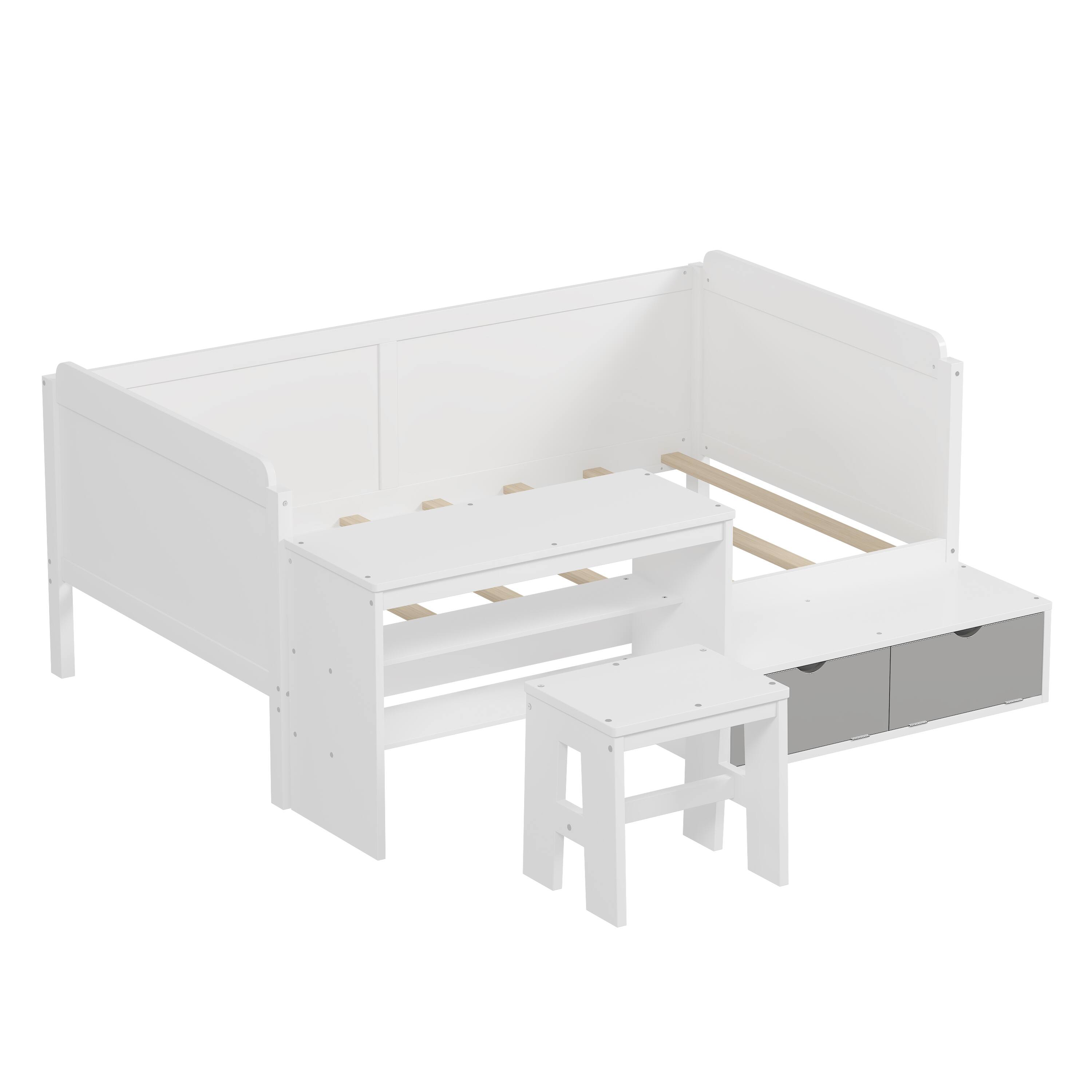 Alt View 1. Tiramisubest - Wooden Twin Size Daybed with Storage Shelves and Lockers, Multi-functional Bed with Study Desk and Matching Stool, White - White.