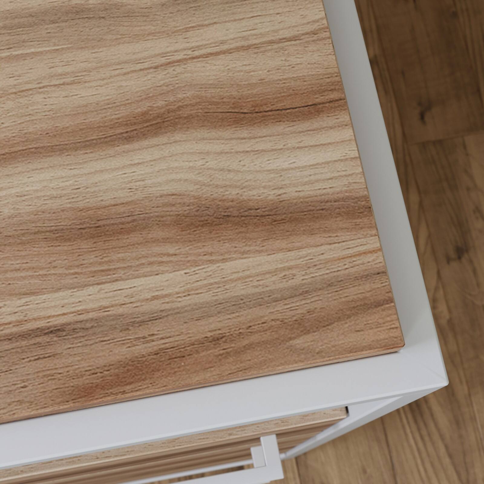 Alt View 4. Glintex - 48.98" Modern Writing Desk with Spacious Tabletop, Storage Drawer and Cubby, Durable Metal Frame, Easy Assembly - Brown.