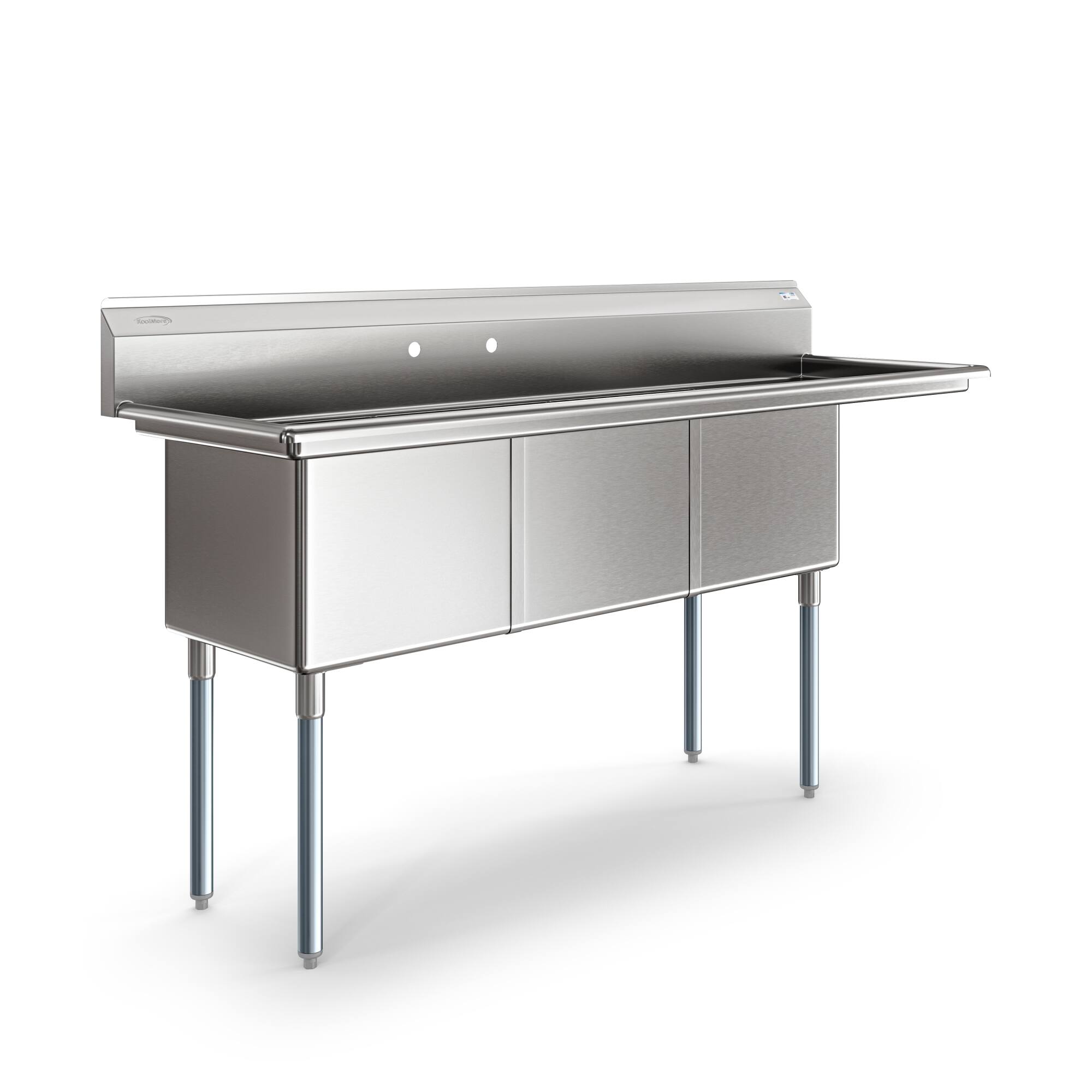 Alt View 4. Koolmore - 75 in. Three Compartment  Sink Bowl Size 18x18x14 Stainless-Steel 18 Gauge with Right Drainboard - Stainless Steel.