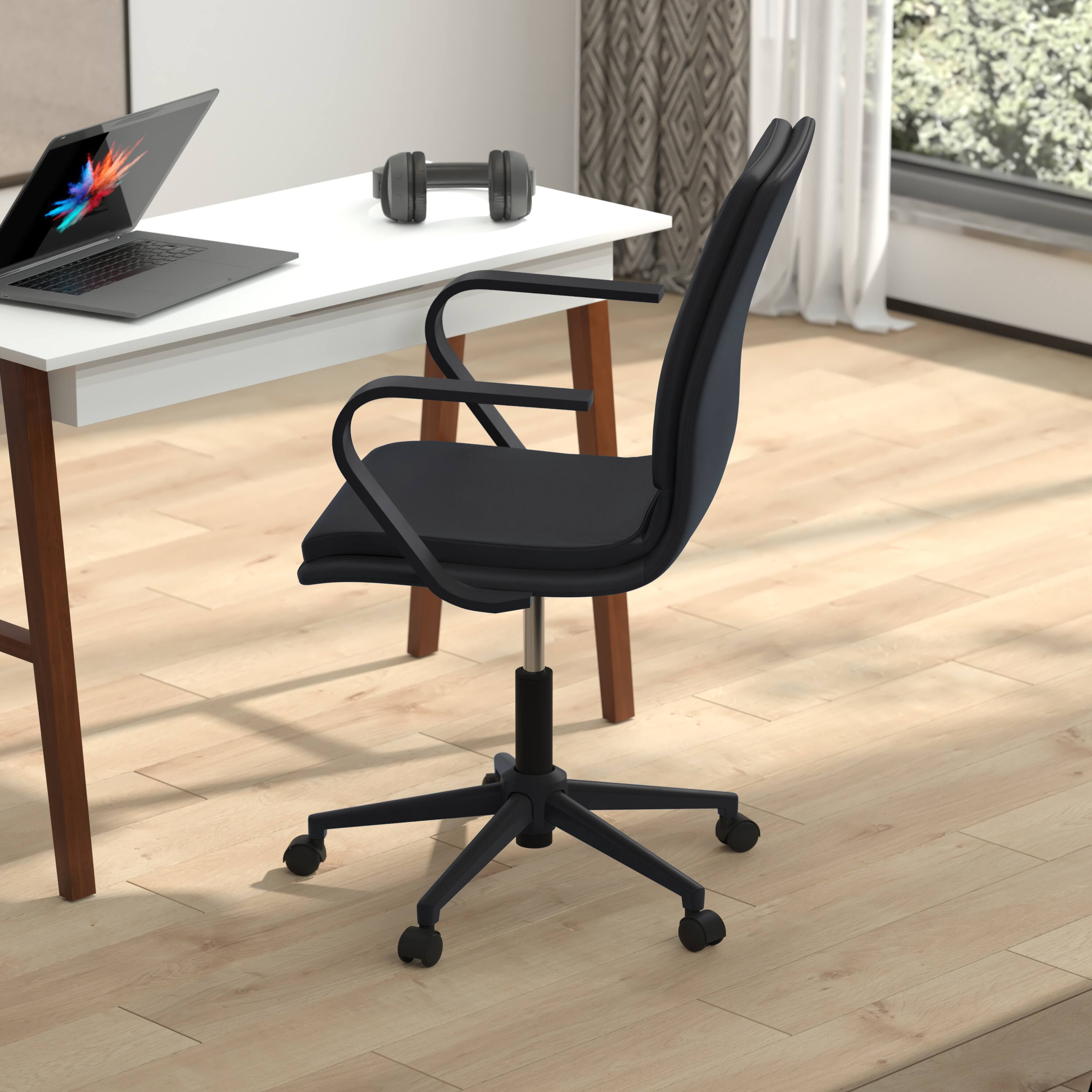 Alt View 3. Emma + Oliver - Ziva Modern Upholstered Mid-Back Home Office Chair with Arms and 5 Star Base - Black LeatherSoft/Black Frame.