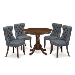 East West Furniture - 5 Piece Kitchen Table Set Contains a Round Dining Table with Pedestal - Gray