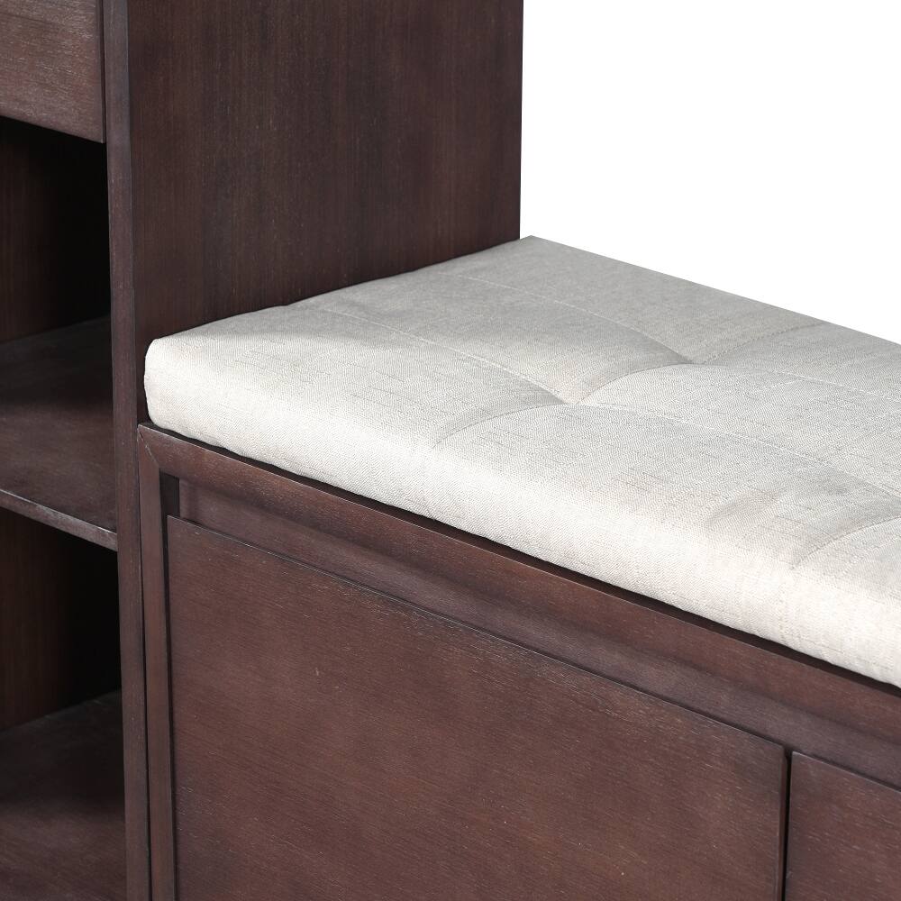 Alt View 3. Ropilly - Ropilly Espresso Entryway Storage Bench with Cushion Drawers and Open Shelves Wood Mudroom Shoe Bench for Hallway - Espresso.